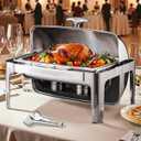 VEVOR Roll Top Chafing Dish Buffet Complete Set, 9Qt Stainless Steel Chafer with Full Size Pan, Rectangle Catering Warmer Server with Lid Water Pan Folding Stand Fuel Holder Meal Clip, Silver