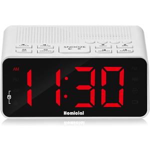 Digital Alarm Clock Radio with AM/FM Radio, Multi-Colors 1.4” LED Digits, Preset, Sleep Timer and Clear Display with Dimmer for Bedroom Bedside, Outlet Powered with Battery Backup (White C)