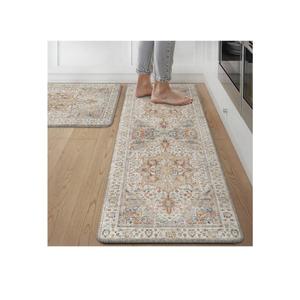 GENIMO Kitchen Mats for Floor, 2PCS Kitchen Rugs Non Slip Washable, Waterproof Anti Fatigue Mat, Comfort Standing Runner Rug for Sink, Office, Laundry, Home, 17.3"x47"+17.3"x30", Orange&Brown