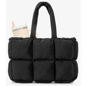 Herald Puffer Tote Bag for Women, Large Quilted Puffy Handbag Lightweight Satchel Purse with Cup Holder & Compartment