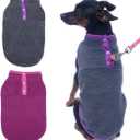 Tealots 2 Pack Dog Fleece Vest Sweater, Warm Pullover Puppy Jacket, Autumn Winter Cold Weather Coat Clothes, Pet Stretch Apparel with Buttons Costumes for Small Medium Dogs Cats (Large) Fuchsia+Gray