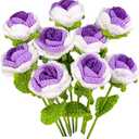 Handmade Crochet Rose Flowers, 9PCS Handmade Flower Gradient Rose, Crochet Roses for Valentine's Day, Anniversaries and Home Decoration (Purple)