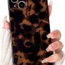 NITITOP Compatible for iPhone 14 Plus / 15 Plus Case Cute Stylish Leopard Print Brown Amber Aesthetic Design for Women Girls Men Soft TPU Shockproof Protective Cover - Black
