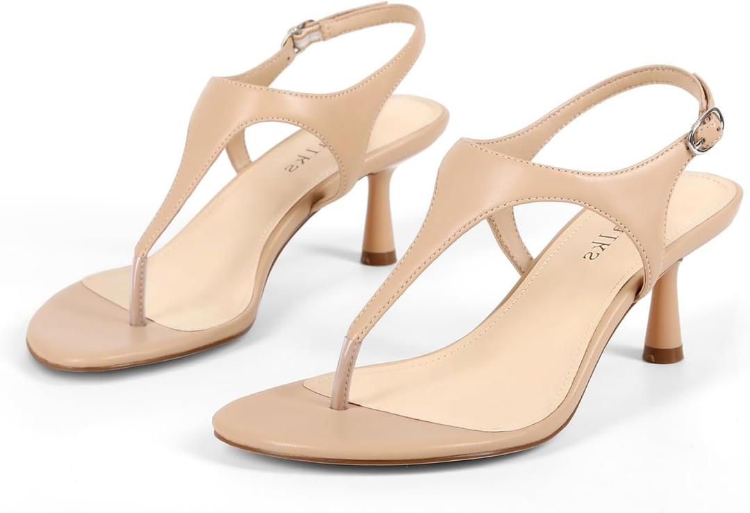 Kitten Heels for Women Flip Flops Thong Strappy Heels Open Toe Slip On Summer Beach Sandal Shoes, 10