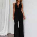 DAAWENXI Women's Sexy Halter Sleeveless Jumpsuits One Piece Backless Wide Leg Pants Side Rompers Vacation Beach Outfits (Black, M)