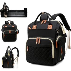 Diaper Bag with Changing Station, Waterproof 3 in 1 Baby Diaper Backpack with Foldable Changing Pad, Large Travel Back Pack for Baby Girl Boy, Baby essentials, Black