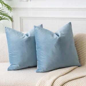 JUSPURBET Euro Light Blue Velvet Throw Pillow Covers 26x26 Set of 2,Decorative Solid Soft Cushion Cases for Couch Sofa Bed