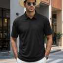 TACVASEN Men's Polo Shirts Short Sleeve with Pocket Cotton Pique T-Shirts 3 Buttons Casual Polo Moisture Wicking Golf Shirts (Black, S)