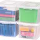 IRIS USA Plastic File Box Organizer with Secure Durable Latching Lid and File Rails, Letter & Legal Size, Nestable and Stackable, 4 Pack, Clear