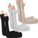3 Pairs Sun Protection Arm Sleeves 23.6 Inch Long Fingerless Gloves for Women Cotton Arm Wrist Warmer with Thumb Hole