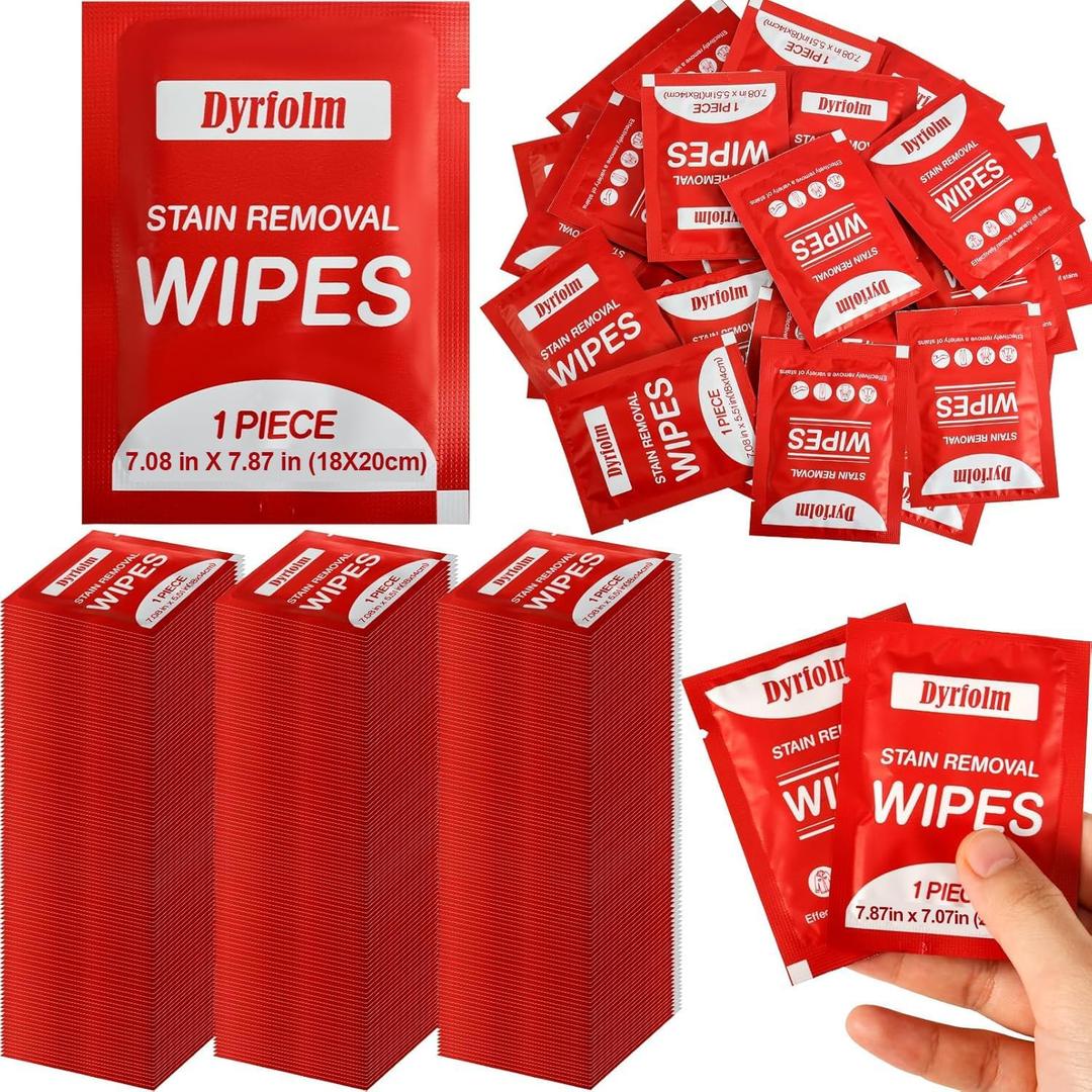 200 Pack Stain Remover Wipes,Individual Wrapped Wipes for Clothes,Mini Travel Stain Removal Wipe,Cleaning Wipesfor Clothes Fabric laundry Stain,Tablecloth,Car Seats Upholstery