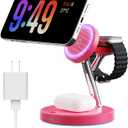 3 in 1 Charging Station Compatible with Mag-Safe Charger Wireless Charger Stand for iPhone 16 15 14 13 12 Series Wireless Charging Station for AirPods Wireless Charging Stand for iWatch Series (Red)