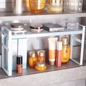 Small Expandable Narrow Medicine Cabinet Shelves Wide 3.58,Metal Counter Storage Shelf Stand with Adjustable Layer and Non-Slip Pads for Medicine Cabinet,Kitchen,Pantry Small Space-White