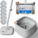KZKR Spin Mop and Bucket Set with Self Separation Dirty and Clean Water System, Self Wringing 360 Rotating Square Mop Head for Home Floors Cleaning (1.0 Mop and Bucket Set (6 Pads))