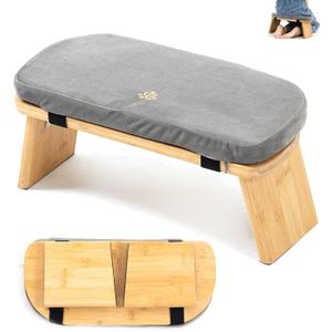 Meditation Bench, Bamboo Meditation Stool, Folding Kneeling Meditation Bench, Seiza Prayer Bench, Prayer Bench with Meditation Cushion, Kneeling Stool (Grey)