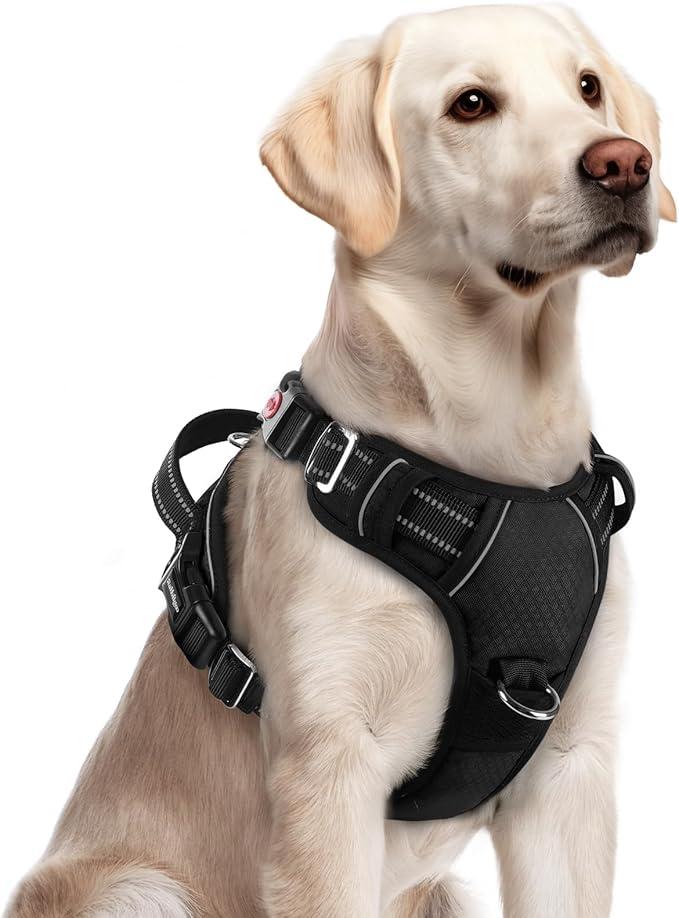 rabbitgoo Dog Harness for Large Dogs, No Pull Pet Vest with 3 Buckles, Adjustable Soft Padded Pet Harness with Easy Control Handle and Reflective Strips, Black, L rabbitgoo Dog Harness for Large Dogs, No Pull Pet Vest with 3 Buckles, Adjustable Soft Padded Pet Harness with Easy Control Handle and Reflective Strips, Black, L