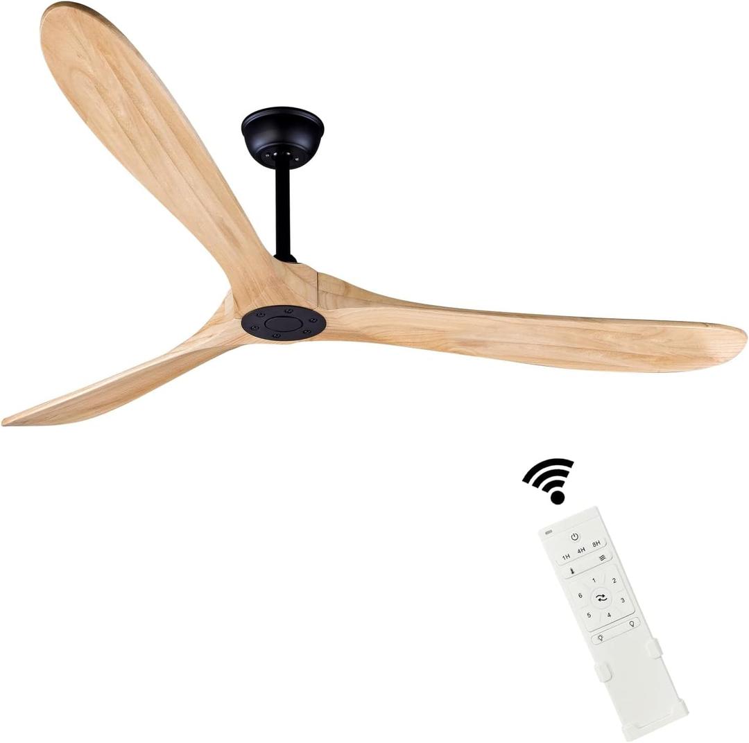 Bigzone 70" Wood Ceiling Fan With Remote, Energy Efficient Quiet DC Motor, 3 Wood Blades, Outdoor Ceiling Fans For Patios With Reversible Blades
