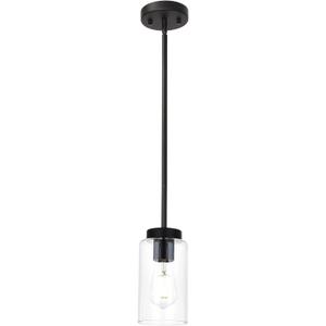 VINLUZ One Light Chandeliers Modern Clear Glass Pendant Lighting Black Dining Room Lighting Fixtures Hanging Contemporary Lamp Semi Flush Mount Ceiling Lights