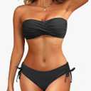 Women's Strapless Bandeau Bikini Set - Twist Front Two Piece Swimsuit Top with Side Tie Bathing Suit Bottom, S