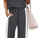 WIHOLL 2 Piece Lounge Sets for Women Business Dressy Casual Outfits Summer 2026 Fashion Spring Clothing Short Sleeve Pajama Teacher Tops Grey S