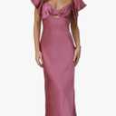 VUBIYA
Summer Satin Flutter Sleeve Wedding Guest Dresses for Women Sweetheart Neckline Cutout Tie Back Midi Cocktail Dress S