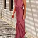 PRETTYGARDEN Women's 2026 Summer Satin Dress Elegant Sleeveless Mock Neck Cocktail Party Maxi Dresses (Pink, M)