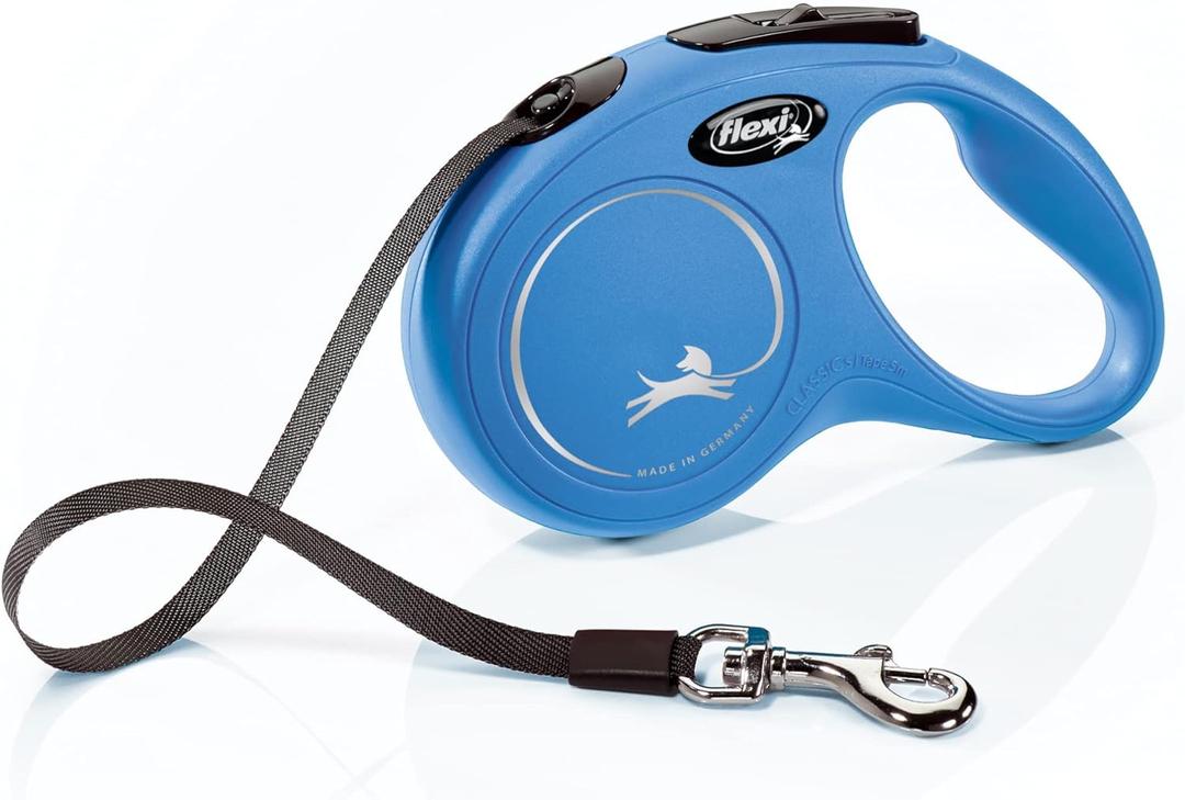 FLEXI New Classic Tape Retractable Dog Leash for Small Dogs Upto 33 lbs.  16 ft., Blue | Tangle Free Pet Walking Leash with One-Handed Brake, Pause, Lock|German Quality Product