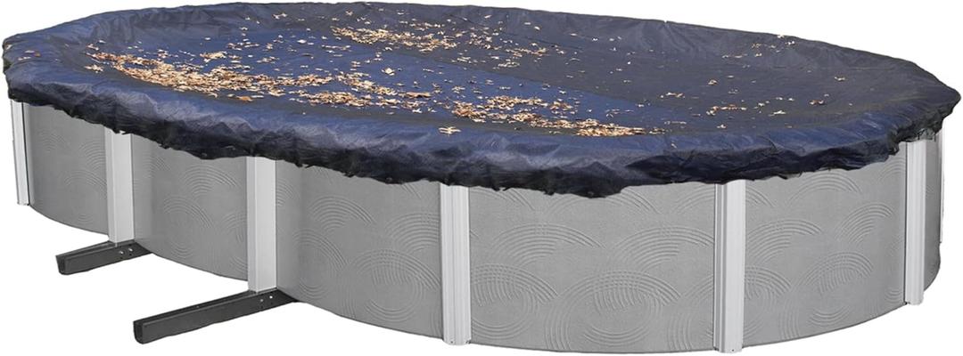 Blue Wave 12 ft x 20 ft Oval Leaf Net Pool Cover for Above-Ground Pools Lightweight & Durable Mesh Net to Capture Leaves & Debris with 3 ft Overlap, Reinforced Grommets, Cable & Winch  Black Finish