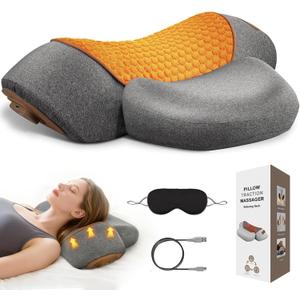 Neck Massager Pillow, 3-in-1 Pillow Massage Neck Hump with Heating, Ergonomic Cervical Traction, Stretching and Vibration, Neck Pillow for Shoulder Relief, Relieves Deep for Women