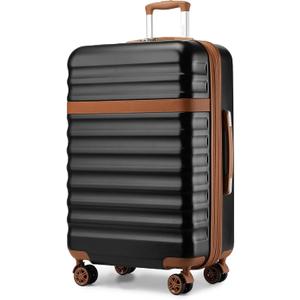 Kono Expandable 28 - Inch Large Checked Luggage: ABS+PC Hardside Trolley Travel Case - Hard Shell Suitcase with TSA Lock, Black Brown