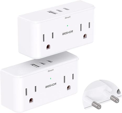 【2 Pack 】 7 in 1 European Travel Plug Adapter, Travel Essentials, International Travel Adapter with 4 Outlets 3 USB Ports(2 USB C), US to Europe Plug Adapter to Most Europe Spain Italy France and Uvafly Halloween Boot for Stanley, Silicone Protector