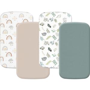 4 Pack Bassinet Sheets 20 x 35, Compatible with Besrey, Foalom, MiClassic, Milliard and Large Bassinet Mattress, Soft and Skin-Friendly, Mint Green and Color Rainbow (for Besery, Fodoss, Foalom, Large Bassinet)