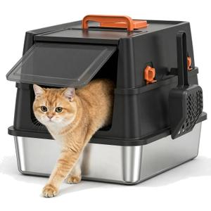 Stainless Steel Litter Box with Lid, XL Enclosed Cat Litter Box
