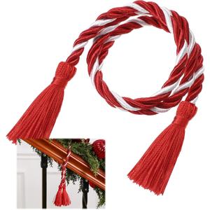 Dingion 20 Pcs Christmas Garland Decorative Banister Ties with Tassel 25.2 Inches Christmas Reusable Twist Ties for Garland Fireplace Staircase Banister Home Xmas Holiday Decorations(Red, White)