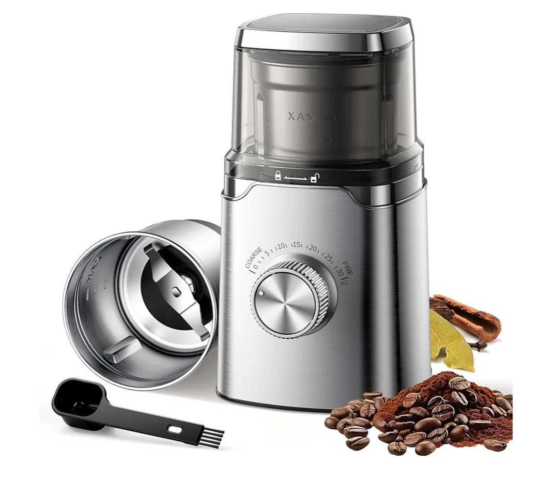 SHARDOR Electric Blade Coffee Grinder, Timed Grind Control Rotary Knob, All-stainless steel shell,Adjustable,for Coffee Beans, Spices & Herbs, with 1 Removable Stainless Steel Bowl,Sliver
