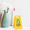 Funny Office Humorous Sarcastic Never Frog-Et Desk Sign Yellow Warning Style Table Decor Humor Gift for Coworkers Friends Home Office Tabletop Cubicle Phone Holder Mirror Stand