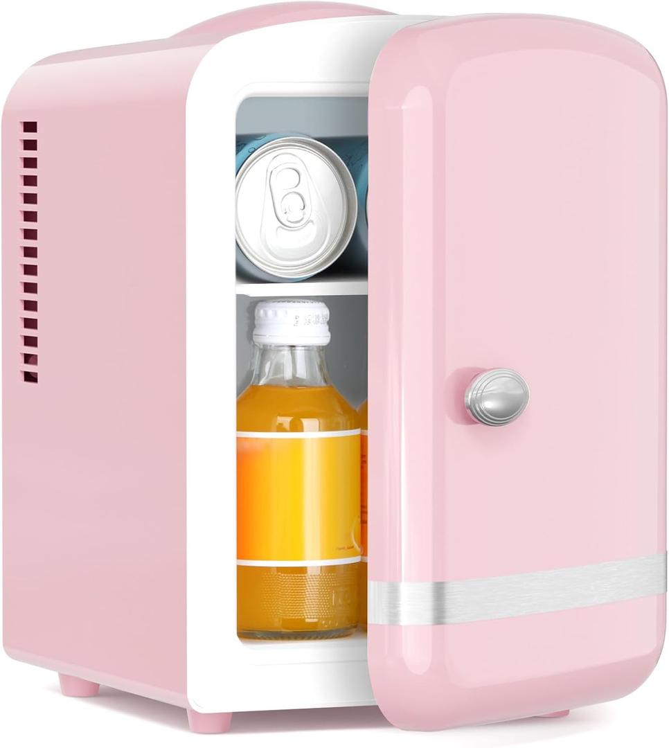 Antarctic Star 4L/6 Cans Compact Refrigerator,Portable Mini Fridge Skin Care,Cooler and Warmer for Bedroom,Car,Office & Dorm, Small Cooler for Cosmetics/Beverage/Food,PINK