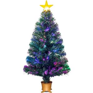 32inch Pre-lit Mini Fiber Optic Tabletop Artificial Christmas Tree, Small Xmas Tree with Stars Decorations-Gold