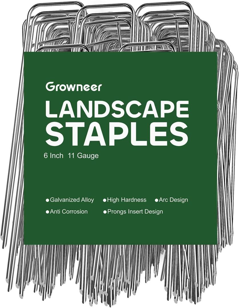 GROWNEER Landscape Staples 100 Packs 6 Inches Heavy Duty 11 Gauge Galvanized Steel Garden Stakes, Garden Staples Securing Pegs for Securing Weed Fabric Landscape Fabric Netting Ground Sheets & Fences