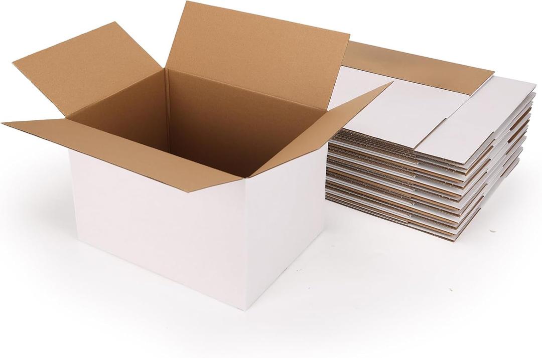 Hoikwo 15 Packs 12x9x8 Large Thin Shipping Boxes, White Big Corrugated Cardboard Box Set for Small Business for Packaging Mailing Lightweight items
