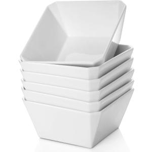 Samsle Porcelain Cereal Bowls, 16 oz Square Serving Bowls Set, 5 Inch White Ceramic Bowls for Salad, Soup, Snack, Dessert and Marmalade, Dishwasher & Microwave Safe, Set of 6