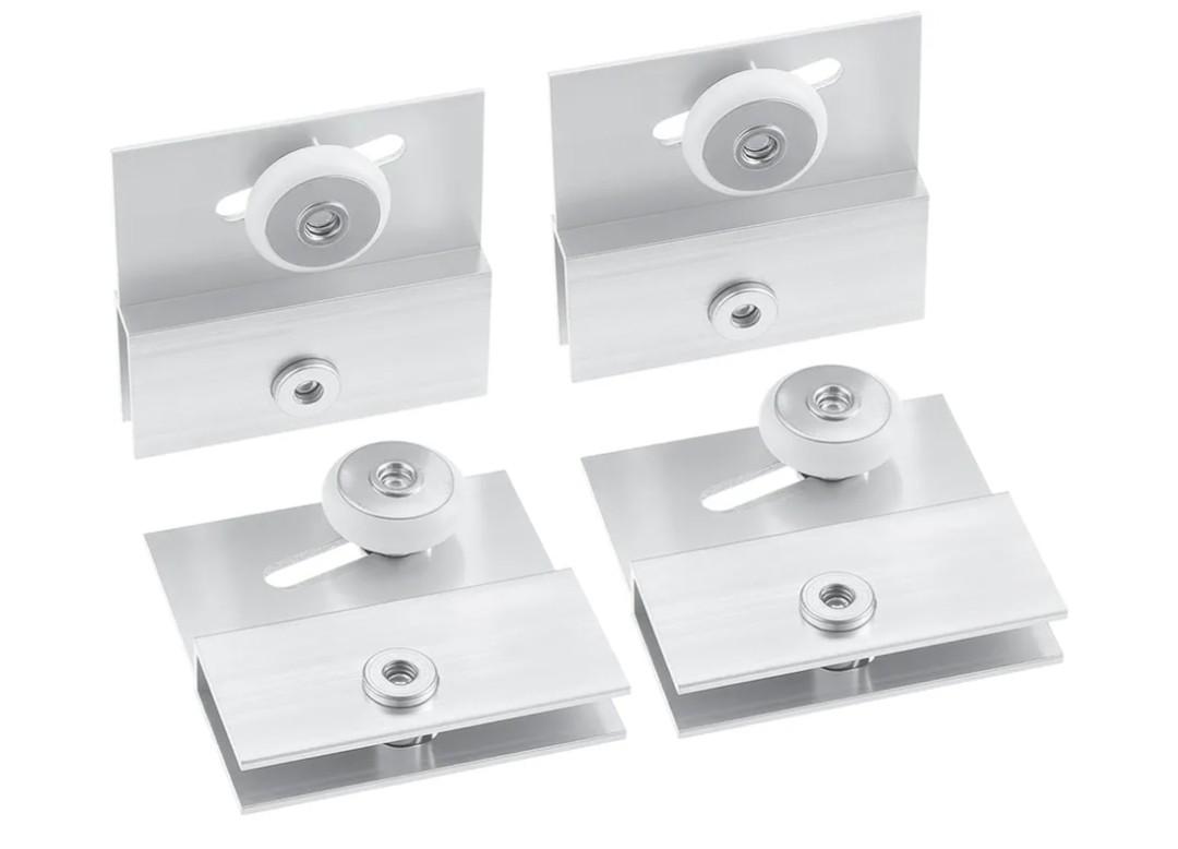 4 Pcs M 6054 Shower Door Rollers Sliding Top Bracket Roller Assembly with 3/4” Wheels & Ball Bearings, Aluminum Chrome Replacement for Frameless Sliding Glass Doors (1/4” Thick Glass