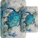 Britimes Bathroom Rug Mat Set of 2, Mats Rugs No Silp sea Turtle Teal Ocean Bath Mat Bathroom Decorations Carpets 16x24 and 20x32 Inches for Kitchen Bedroom Indoor