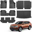 Custom for 2018-2024 2025 VW Atlas 6 Seat Floor Mats Trunk Cargo Liner and Rear Seat Backrest Mat All Weather TPE Protection Mat for Volkswagen Atlas Accessories (only for 6 Seater)