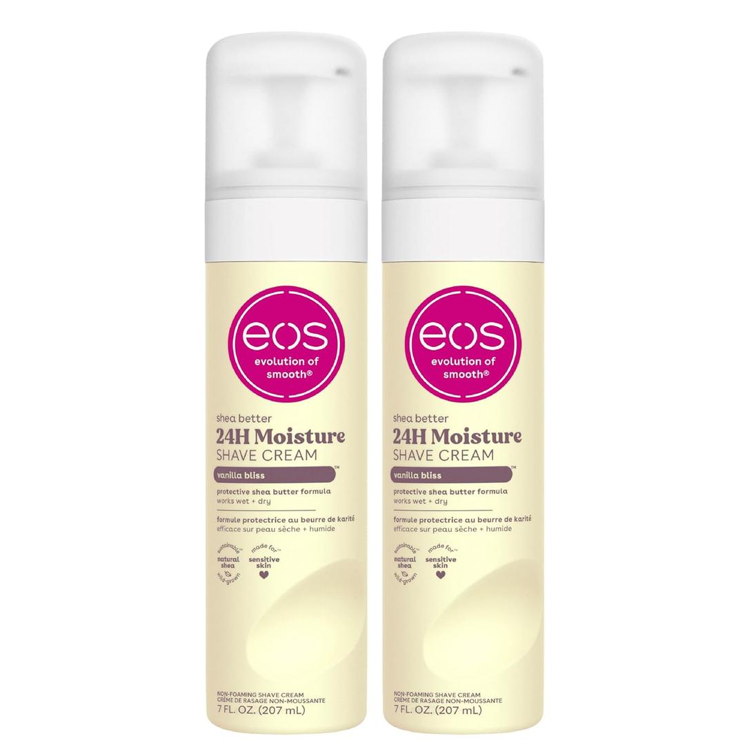 eos Shea Butter Shave Cream - Vanilla Bliss, 24H Moisture Hydration, 7 fl oz, (Pack of 2)
