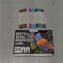 ARTISTRO 24 Metallic Dual-Tip Acrylic Paint Markers for Rock, Canvas, Glass, Wood, & More Fine + Dot Tips