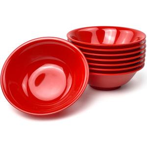 6-inch Melamine Bowls for Cereal Salad Rice Soup Dessert Snack Candy Ice-Cream Pudding Fruit Plastic Bowl.(8 PCS) Red