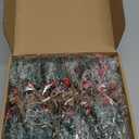 Dingion 24 Pcs Christmas Floral Pine Cones for Crafts Red Berry Stems Artificial Evergreen Pine Branches with Snowflakes Flocked Holly Christmas Holiday Floral Picks for DIY Xmas Tree Winter Decor