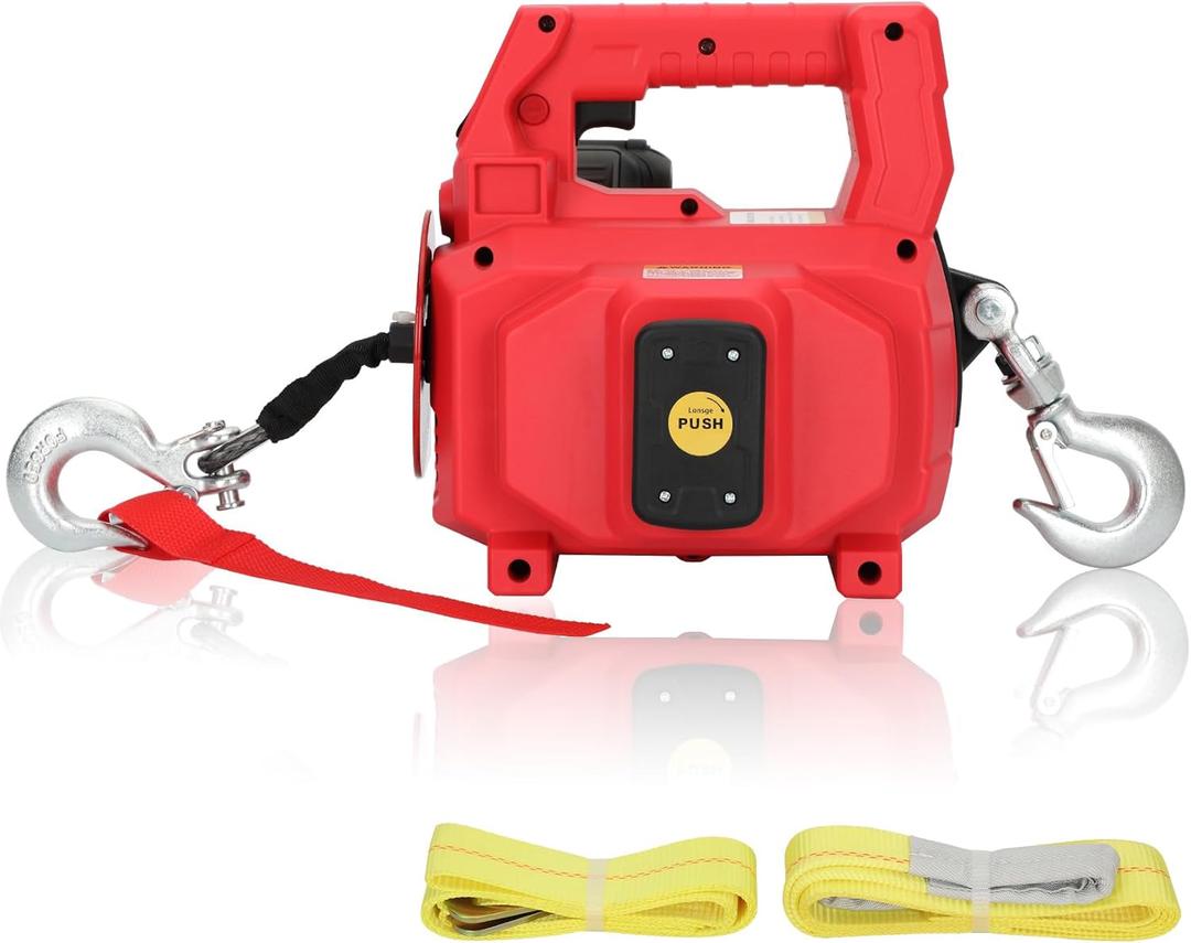 1000LB Battery Power Winch 40FT Synthetic Rope, Compatible with Milwaukee Battery(Greater Than 18V 4.0ah),Portable Battery Winch with Remote,for Lifting (Red,Battery not Included)