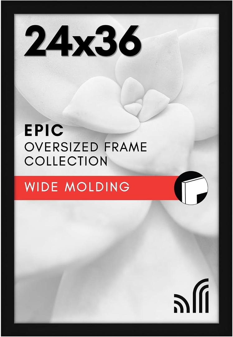 Americanflat 24x36 Poster Frame with Polished Plexiglass - Black Picture Frame - Wide Photo Frames Made of Engineered Wood for Vertical or Horizontal Wall Display - Epic Collection - Black